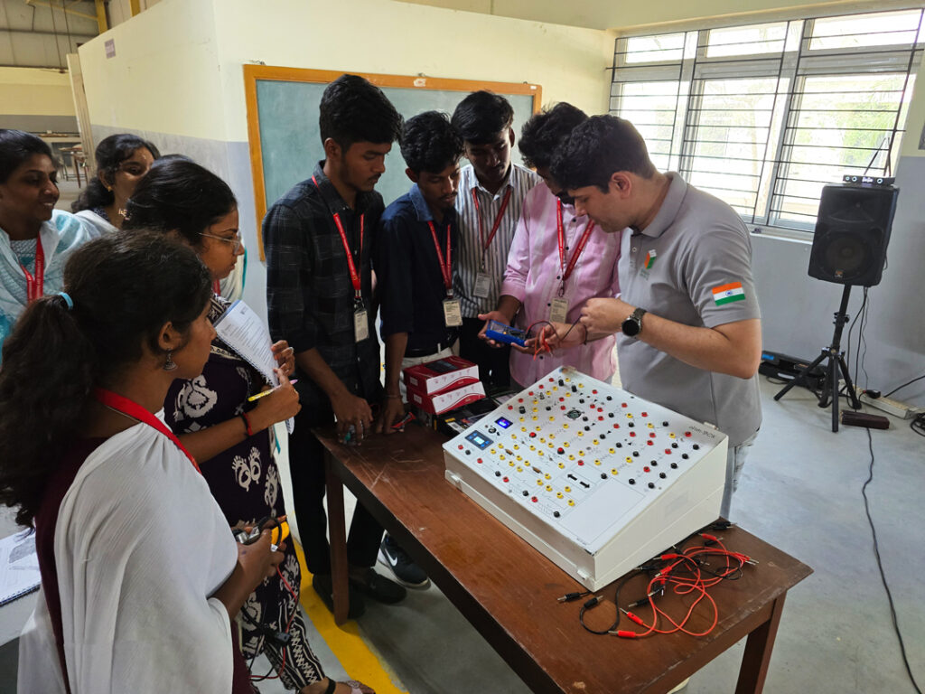 Ohm-Box has been used to provide hands-on training at GRT College, further validating its effectiveness in real classroom environments. The students appriciated the experiments and the ease of learning.
